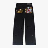 GETADME Y2K Vintage Skull Flame Graphic embroidery Baggy Jeans Men Harajuku Goth Streetwear Washed Denim Pants Grunge Wide Leg Trousers
