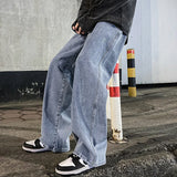 GETADME New Streetwear Loose Jeans Men Korean Style Fashion Loose Straight Wide Leg Pants Men's Brand Clothing Black Light Blue