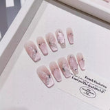 GETADME 10Pcs Sweet Mid-length Ballet False Nails Art Fashion Pink Cat Eye Lovely Bow Wearable Finished Nails Set Summer Acrylic Nails