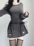 Getadme New Fairycore Grunge Goth Corset Dress Women Aesthetic Harajuku Streetwear Bandage Slim Bodycon Dress Y2k 90s Indie Clothes