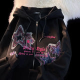 GETADME Aesthetic Star Print Cardigan Zip Up Sweatshirt Men Women Autumn Winter Loose Tide Brand Couple Hooded Zip Jacket Harajuku Y2k