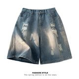 GETADME Men's Denim Shorts Distressed Ripped Torn Hole Summer Street Urban Fashion Essential Classic Comfortable Breathable Jorts