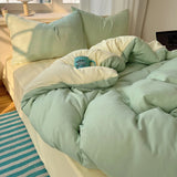 GETADME Cotton Bedding Set 4pcs with Solid Bed Sheet Duvet Cover Pillowcases Single Couple Bedsheet King Queen Double Twin Size