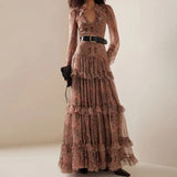 GETADME Women Fashion Flouncing Pleated Party Dress Elegant French Style Floral Long Dresses Vintage Boho Print Ruffle V-Neck Maxi Dress