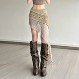 GETADME SylCue Knitted Elegant Skirt Women Low Waist Patchwork Irregular Hip-Covering Street Fashion Versatile Casual Sweet Style Bottom