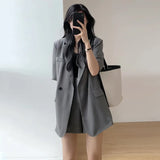 Getadme-Summer Retro Korean Version of the Temperament Short-sleeved Suit Jacket + Shorts Set Casual Loose Suit Two-piece Female