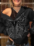 GETADME New Spider Web Red Hoodie Women Sweatshirt Zipper Warm Harajuku Punk Grunge Y2k Clothing Hip Hop Sweatshirt Hoodie Autumn Winter