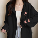 GETADME 2025 New Strawberry Print Zipper Hooded Jacket Spring And Autumn Thin Collection Fashion Trends Versatile Casual Lazy Wind