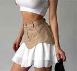 GETADME Chic Ruffles Women's Midi Skirt High Waisted Pleated Splice A Line Skirts 2026 Fashion Spring Summer New In Clothing Lady Street