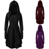 Getadme-Autumn and Winter Women's Solid Color Festival Performance Dress With Long Sleeves and Hooded Lace-up Dress