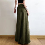 GETADME Women Vintage Suede Nap Lace Patchwork Hem Zip Long Skirt Cyber Y2K Chic Drawstring Pocket A-line Skirts Lady Grunge Streetwear
