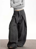 GETADME 2025 Trend Y2K Style Baggy Striped Pleated Women's Casual Jeans Pants For Woman Clothing Wide Leg Harajuku Cotton Long Trousers
