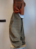 GETADME Mauroicardi Spring Autumn Cool Oversized Long Flowy Baggy Wide Leg Pants for Mens Streetwear Loose Plaid Canvas Trousers 2025