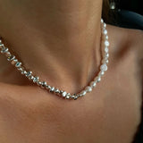 GETADME 우아한 불규칙 CCB &amp; 핑크 스톤 비즈 체인 하트 펜던트 목걸이 여성용 초커 디너 파티 발렌타인 데이 주얼리 N0498