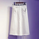 GETADME 2025 New Women Skirt White Denim Long Skirts Letter Print Korean Style Fashion Hole Oversize Plus Size Female Skirts