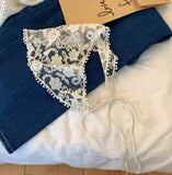 GETADME 2 in 1 Triangle Short Skirt Half Skirt Butt Curtain Skirt Lace Trim Apron Soft Lace Stacked Ins Style Korean Spring Headscarf