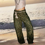 GETADME 여성 레오파드 배럴 진 Y2K 치타 프린트 배기 보이프렌드 진 미드 라이즈 와이드 레그 데님 팬츠 호스슈 진