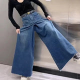 GETADME Retro Loose Super Wide-leg Jeans Women's 2025 Spring New Design Rough Edge Culottes Drape Floor Pants Women's Clothing Simple