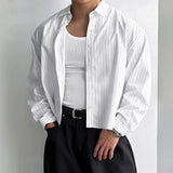 GETADME New British Retro Men Striped Shirts Trendy Loose Lapel Long Sleeve Cardigan Tops Autumn Leisure High Quality Basic Blouse S-2XL