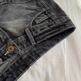GETADME Vintage Denim Shorts Women Summer Black Grey Washed Low Waist Elastic Skinny Hot Shorts Jeans
