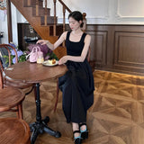 여성 우아한 블랙 드래그 퀸 드레스 레이디 클럽 사교계 젠틀 서스펜더 드레스 여성 다재다능한 레트로 홀리데이 파티 롱 드레스