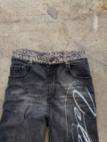 GETADME Leopard print hem jeans 2000s American casual jeans high waist straight wide leg jeans Harajuku retro women's clothing