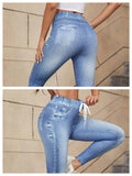 GETADME High Stretch Drawstring Imitation Denim Inspired Leggings For Women High Waist Slim Fit Lifted Buttocks Tight Pants Leggings