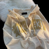 GETADME 레트로 레터 자수 후드 스웨트셔츠 카디건 (여성용, 봄/가을용) 얇고 루즈한 캐주얼 커플 재킷