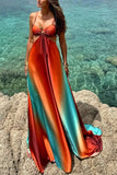 GETADME Sexy Gradient Hollow Out Maxi Dress Women Backless Sleeveless Sling Long Dresses 2025 Summer Vacation Boho Beach Satin Robes