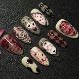 GETADME 30pcs 3D Dream Rose Press on Nails Heart & Animal Wave Fake Nail Short Almond Full Coverage Nail for Women&Girl False Nail Art