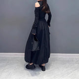 SuperAen Spring 2024 New Denim Patchwork Skirt Spring Autumn Black Skirt for Women