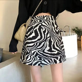 GETADME 2025 Korean Zebra Print Midi Skirt Women Autumn New Female A-line High Waist Loose Skirts Vintage Mini Skirt