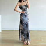 GETADME Fashion Butterfly Print Dress Summer Women Preppy Style Sexy Low Chest Sleeveless Strap Dresses Clubwear Elegant Lady Maxi Dress