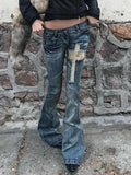 GETADME Y2k Aesthetic Women Zipper Denim Pant Spring High Waist Vintage Hollow Out Hole Harajuku Pants Streetwear Grunge Flared Trousers