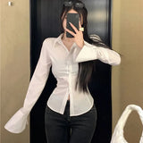 GETADME Fashion Women Bandage Shirts Korean All Match Streetwear Female Slim Blouse Spring Casual White Bell Sleeve Shirt New