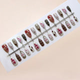 GETADME 30pcs 3D Dream Rose Press on Nails Heart & Animal Wave Fake Nail Short Almond Full Coverage Nail for Women&Girl False Nail Art
