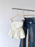 GETADME Ruffle Peplum Tube Cami Top: Waist-Cinching Sleeveless Crop Top Korean Style Chic Summer 2025 Bandeau For Petite Girl