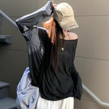 GETADME Sexy Sheer Baggy T-shirt for Women 2026 Summer Casual Fashion Loose Pullovers Chic Lazy Solid Color Off Shoulder Top Streetwear