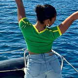 GETADME 2025 Retro Street Aesthetic Baby T-shirt Women Green Brazil Letters Print Crop Tops Casual Slim Short Sleeve Y2k Clothes E-girls