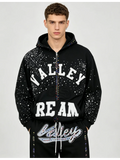 GETADME 2026 New Retro Y2K Hot Diamond Letter Printed Sports Set, Hip Hop Punk Street Trendy Personalized Fashion Zipper Hoodie Pants