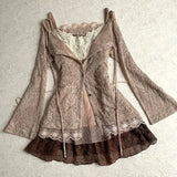 GETADME Vintage 2-Piece Set Dresses Japanese Harajuku Y2k 90s Sweet Coat+Dress Slim Lace Sexy Punk Goth Summer E-Girl Elegant Skirt Chic