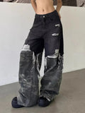 GETADME 2025 Trashy Y2K Streetwear Baggy Stacked Ripped Jeans Pants For Women Clothing Retro Camouflage Patchwork Wide Leg Lady Trousers
