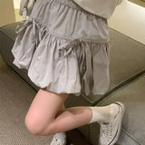 GETADME Sweet Bowknot A Line Skirts for Women 2025 Korean Style Pleated Cake Short Skirts Woman Summer Solid Color High Waist Mini Skirt