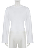 GETADME Tossy White Casual Autumn T-shirt Pullover For Women Bandage High Waist Long Sleeve Commute Loose Tee Female Solid T-shirt 2025