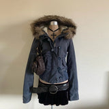 GETADME Autumn And Winter New Fashion Casual Fur Collar Jacket Female Y2K High Street Popular Padded Velvet Cotton-padded Jacket Coat