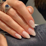 GETADME 24Pcs Short Oval Head Blush Pink Press on Nails with Simple Designs Almond Nails Wearable Acrylic Full Cover Nail Tips with Glue