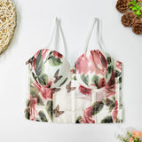 GETADME Push Up Women Sexy Gothic Flower Embroidery Corset Top Bustiers Lace Bra Lady Camis Overbust Cropped Tops Club Party Lingerie