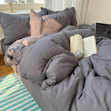 GETADME Cotton Bedding Set 4pcs with Solid Bed Sheet Duvet Cover Pillowcases Single Couple Bedsheet King Queen Double Twin Size