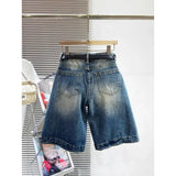 GETADME American Retro Wide Leg Denim Shorts Women Summer High Waist Loose Slim Straight Cut Mid Length Pants Low Waist China Origin