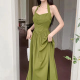 Getadme-Women's elegant dress 2024 Spring Festival new Europe and the United States tied avocado color neck A pendulum long skirt